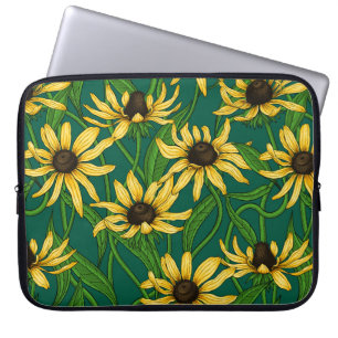 Gelbe Rudbekie auf dunkelgrün Laptopschutzhülle