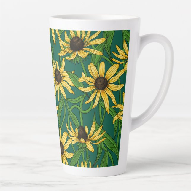 Gelbe Rudbekie auf dunkelgrün Milchtasse (Rechts)