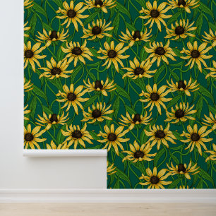 Gelbe Rudbekie auf dunkelgrün Tapete