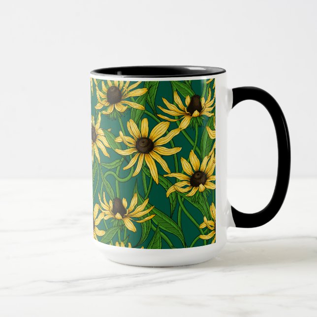 Gelbe Rudbekie auf dunkelgrün Tasse (Rechts)