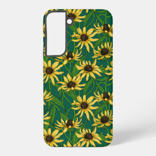 Gelbe Rudbekie auf dunkelgrünem Hintergrund Samsung Galaxy Hülle