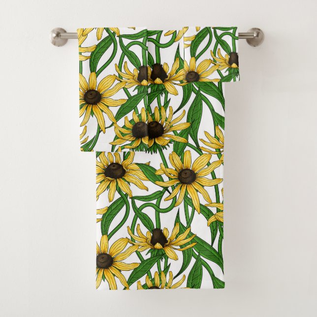 Gelbe Rudbekie auf Weiß Badhandtuch Set (Insitu)