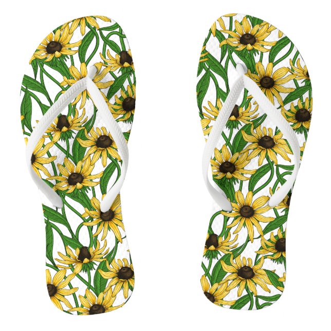 Gelbe Rudbekie auf Weiß Flip Flops (Fußbett)