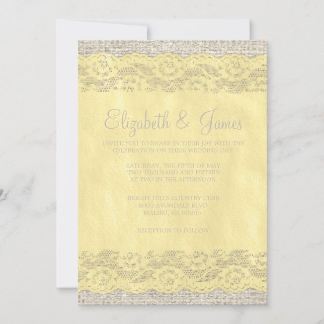 Gelbe Rustikale Hochzeit Einladungen (Vorderseite)