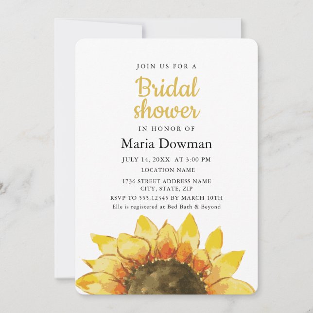 Gelbe rustikale Sonnenblume. Brautparty Einladung (Vorderseite)