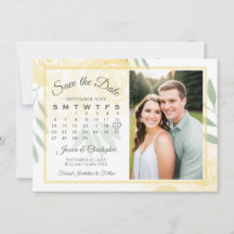 Gelbe & Salbei Boho Rosen Hochzeitskalender & Foto