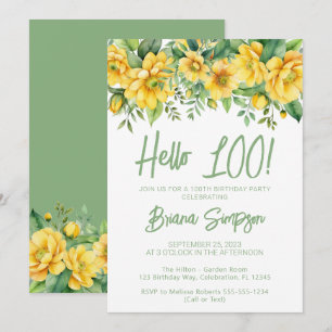 Gelbe Salbeigrüne Blumen Hochzeit zum 100. Geburts Einladung
