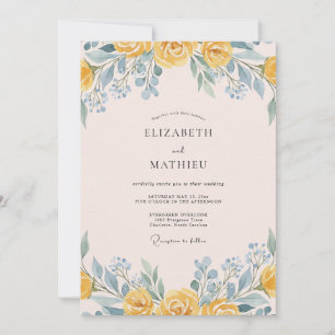 Gelbe sanfte florale romantische Hochzeit Einladung