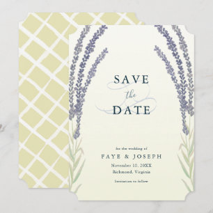 Gelbe Save the Date-Karte der Lavendel-Blume Einladung
