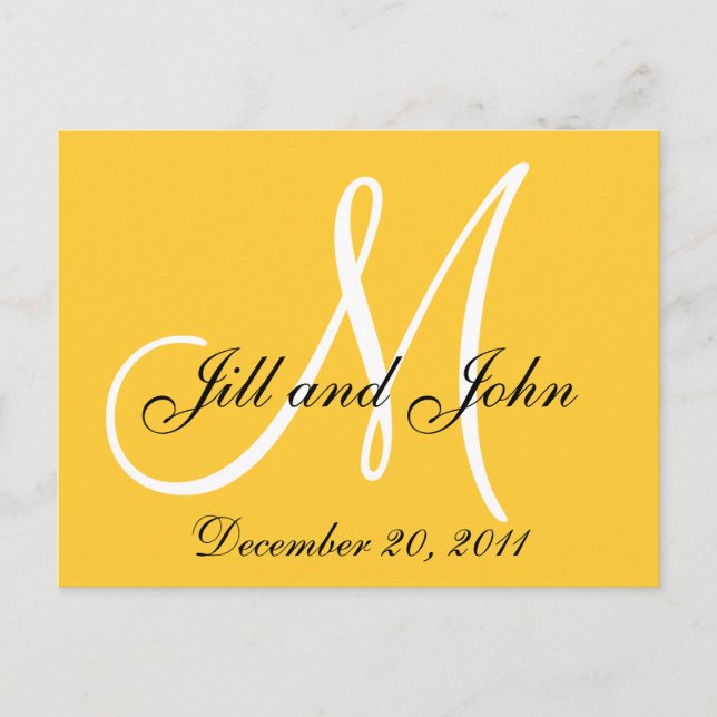 Gelbe Save the Date Monogramm Postkarten (Vorderseite)