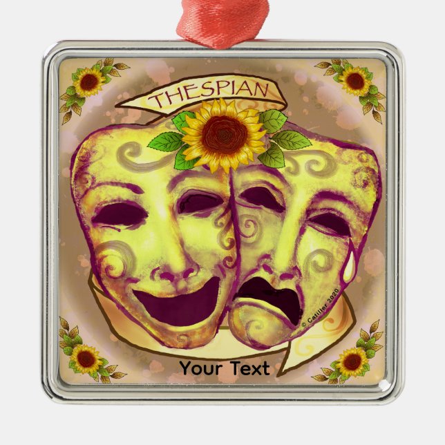 Gelbe Schauspielermasken Ornament Aus Metall (Vorne)
