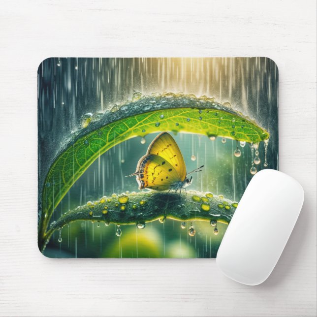 Gelbe Schmetterling in einer Regendusche Mousepad (Mit Mouse)