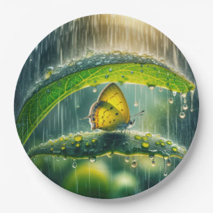 Gelbe Schmetterling in einer Regendusche Pappteller
