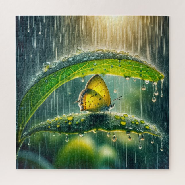 Gelbe Schmetterling in einer Regendusche Puzzle (Vertikal)