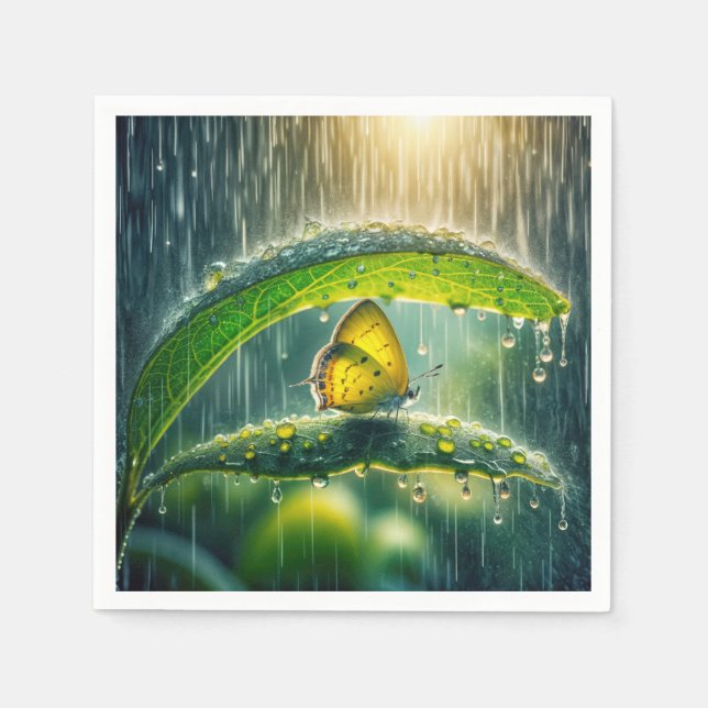 Gelbe Schmetterling in einer Regendusche Serviette (Vorderseite)