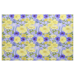 Gelbe Schmetterlinge und blaue Cornblumen Stoff