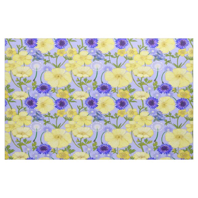 Gelbe Schmetterlinge und blaue Cornblumen Stoff (Fat Quarter (45,7 x 55,9 cm))