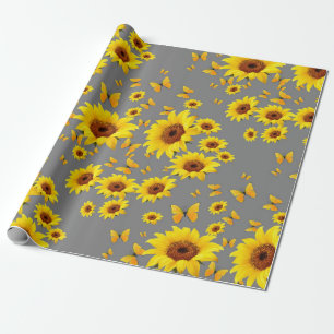 GELBE SCHMETTERLINGS-LIEBE-SONNENBLUMEN GESCHENKPAPIER