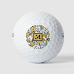 Gelbe Schmetterlingsflora-Monogramm für Frauen Golfball