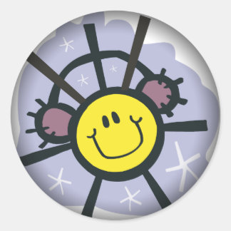 Gelbe Schneeflocke mit Ohrmuffen Runder Aufkleber