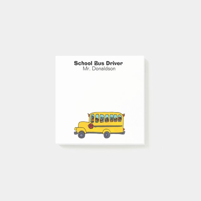 Gelbe Schulbus-Fahrer-Anerkennung 3x3 Post-it Klebezettel (Vorderseite)
