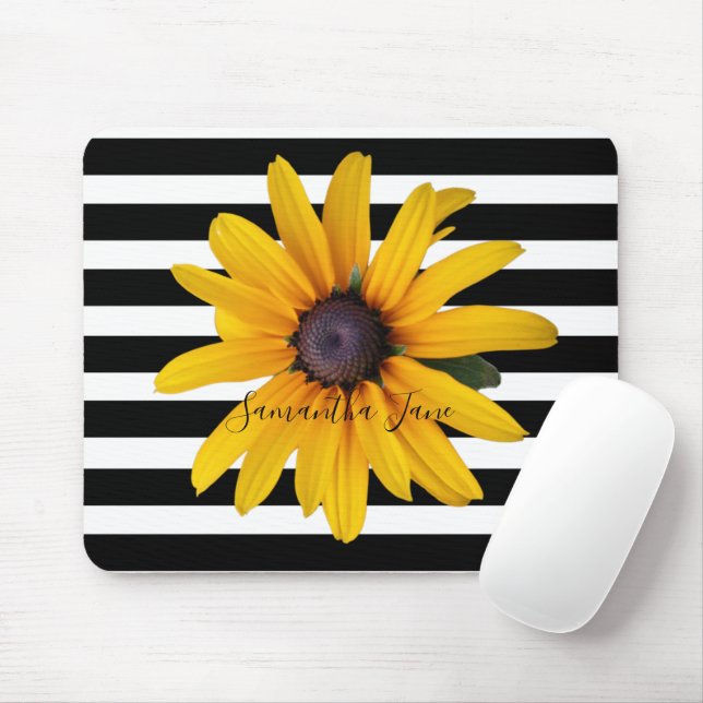 Gelbe schwarz-Mit Augen Susan Foto Black Stripe Ma Mousepad (Mit Mouse)