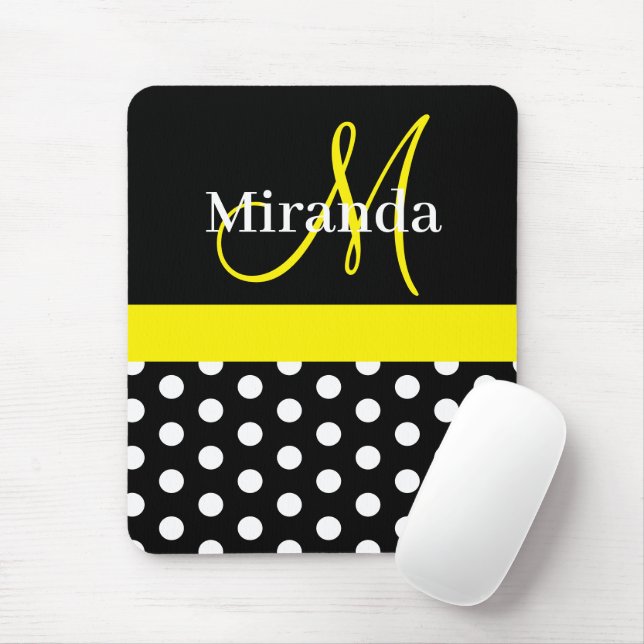 Gelbe Schwarz-weiße Polka Dot Monogram Maus Pad Mousepad (Mit Mouse)