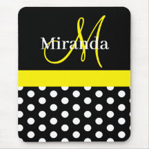 Gelbe Schwarz-weiße Polka Dot Monogram Maus Pad