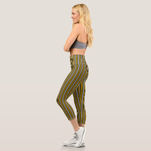 Gelbe Schwarz-weiße Regenbogenstreifen Capri Leggings