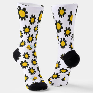 Gelbe schwarze Blume Muster mit Bienen Socken