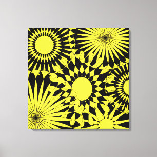 Gelbe schwarze Blume Retro Canvas Print Leinwanddruck