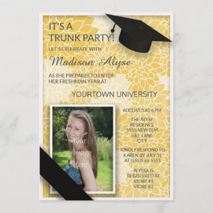 Gelbe schwarze Blumen-Koffer College-Party-Foto Einladung