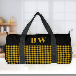 Gelbe schwarze Büffel-Karo-Plaid-Fettmonogramm Duffle Bag
