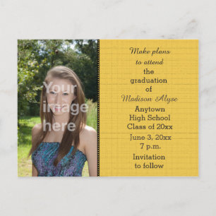 Gelbe schwarze Foto-Abschluss-Save-the-Date-Karte Postkarte