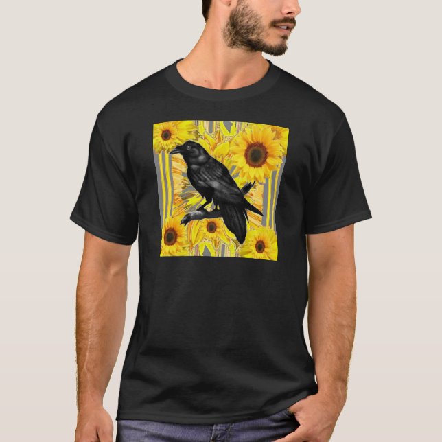 gelbe schwarze Krähen- u. Sonnenblumemit T-Shirt (Vorderseite)