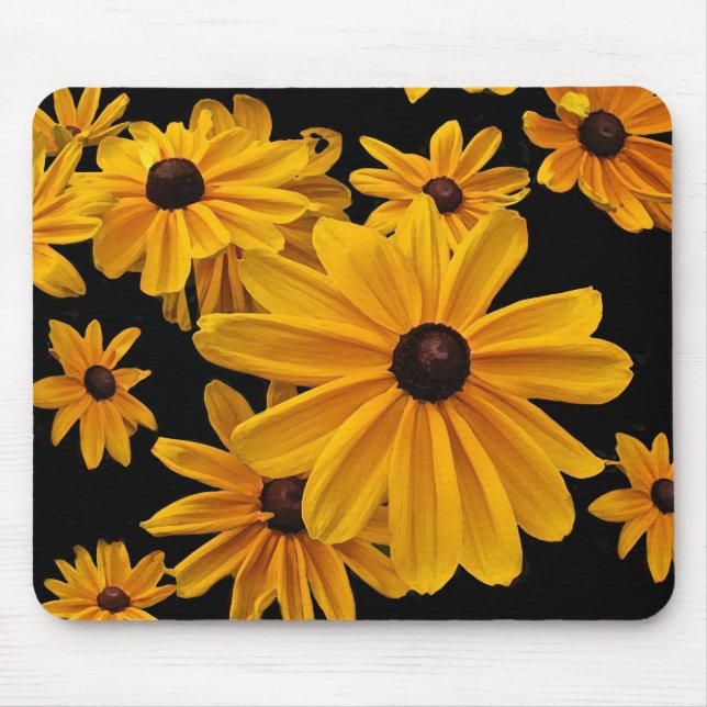 Gelbe schwarze mit Augen Susan-mit BlumenBlumen Mousepad (Vorne)