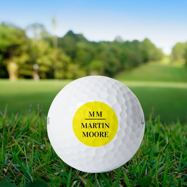 Gelbe schwarze Monogramm-Initialen minimalistische Golfball (Von Creator hochgeladen)