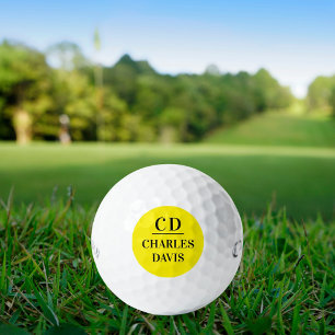 Gelbe schwarze Monogramm-Initialen minimalistische Golfball