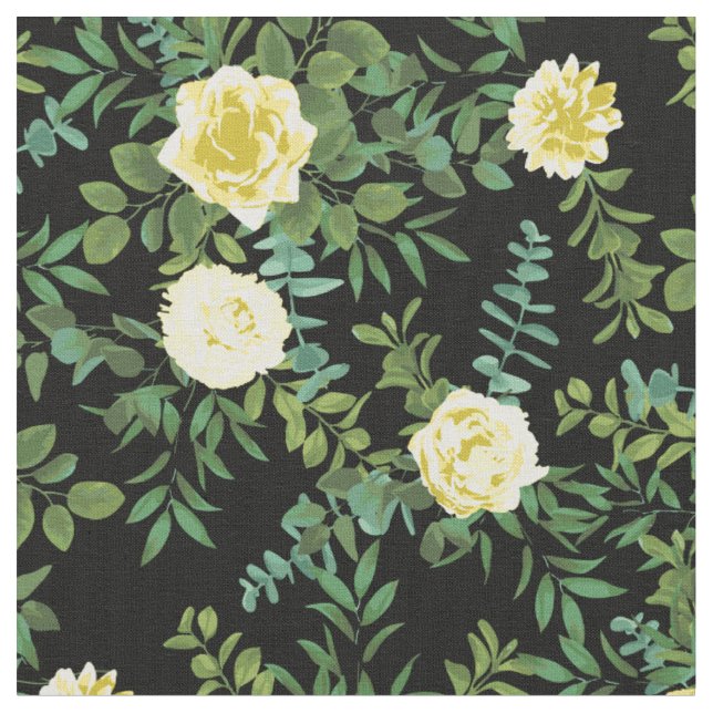 Gelbe Schwarze Rose Blumenkohl Blume Stoff (Nahaufnahme)