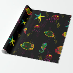 Gelbe, schwarze und braune Fische nahtlos. ABS Geschenkpapier
