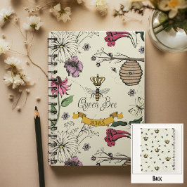 Gelbe, schwarze und goldene Queen Bee, Crown & Scr Notizbuch