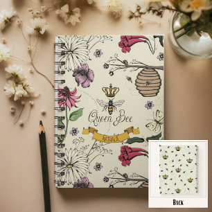 Gelbe, schwarze und goldene Queen Bee, Crown & Scr Notizbuch