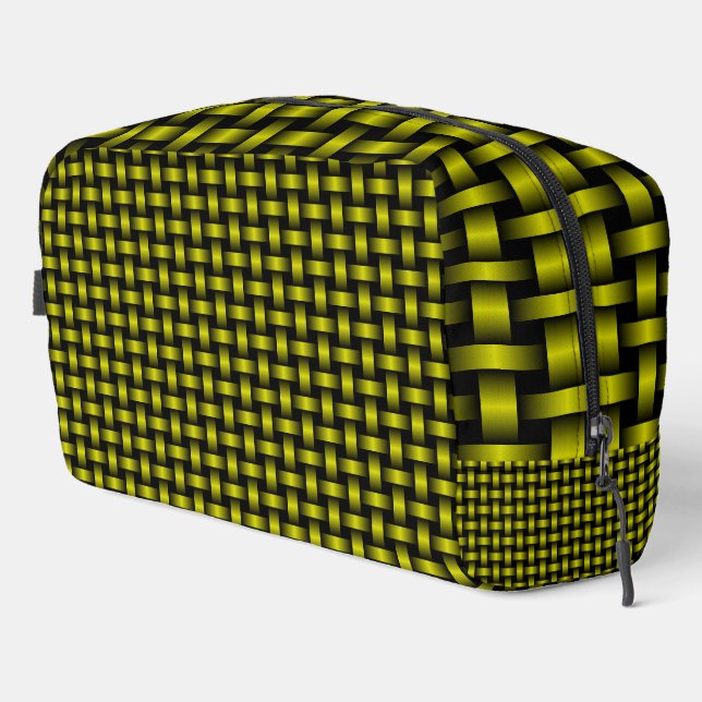 Gelbe schwarze Weave Muster Toilettenbeutel Waschbeutel (Rechte Ecke)