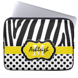 Gelbe schwarze Zebrastreifen Polka Dots Laptop Cas Laptopschutzhülle