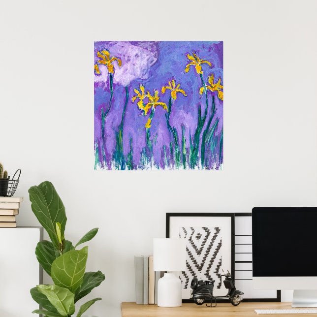 Gelbe Schwertlilien mit rosa Wolke | Claude Monet  Poster (Heimbüro)