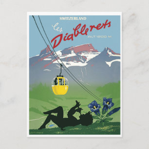 Gelbe Seilbahn auf Diablerets, Vintag Postkarte