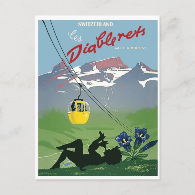 Gelbe Seilbahn auf Diablerets, Vintag Postkarte (Vorderseite)