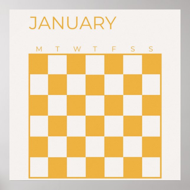 Gelbe Seite Undatiert Checkered January Calendar Poster (Vorne)