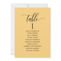 Gelbe Sitzplan-Karten mit Gästennamen