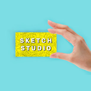 Gelbe Sketch mit handgezeichnet Prägung Visitenkarte